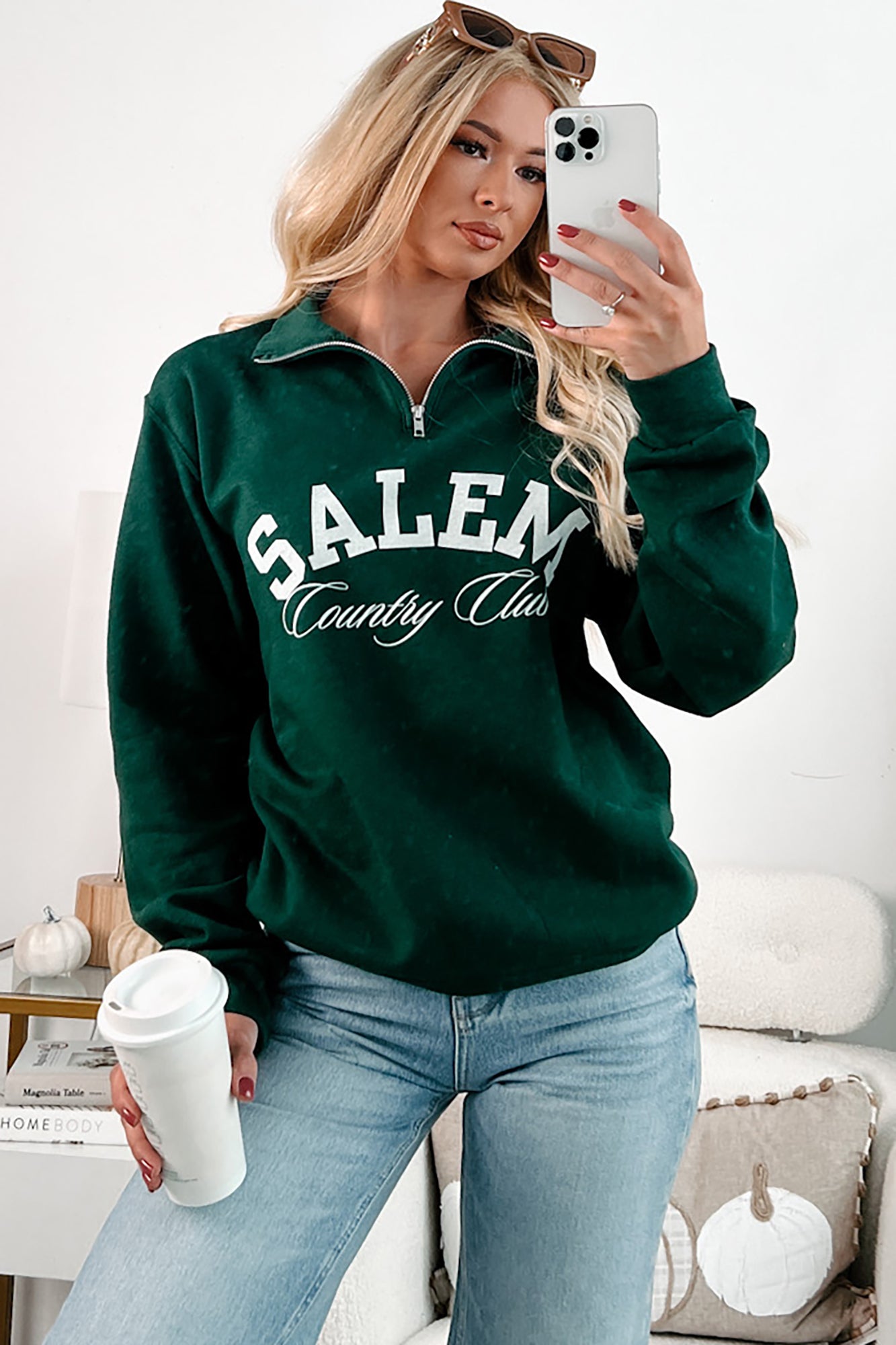 Ships by 9/20 "Salem Country Club" Quarter-Zip Sweatshirt (Forest Green) - NanaMacs