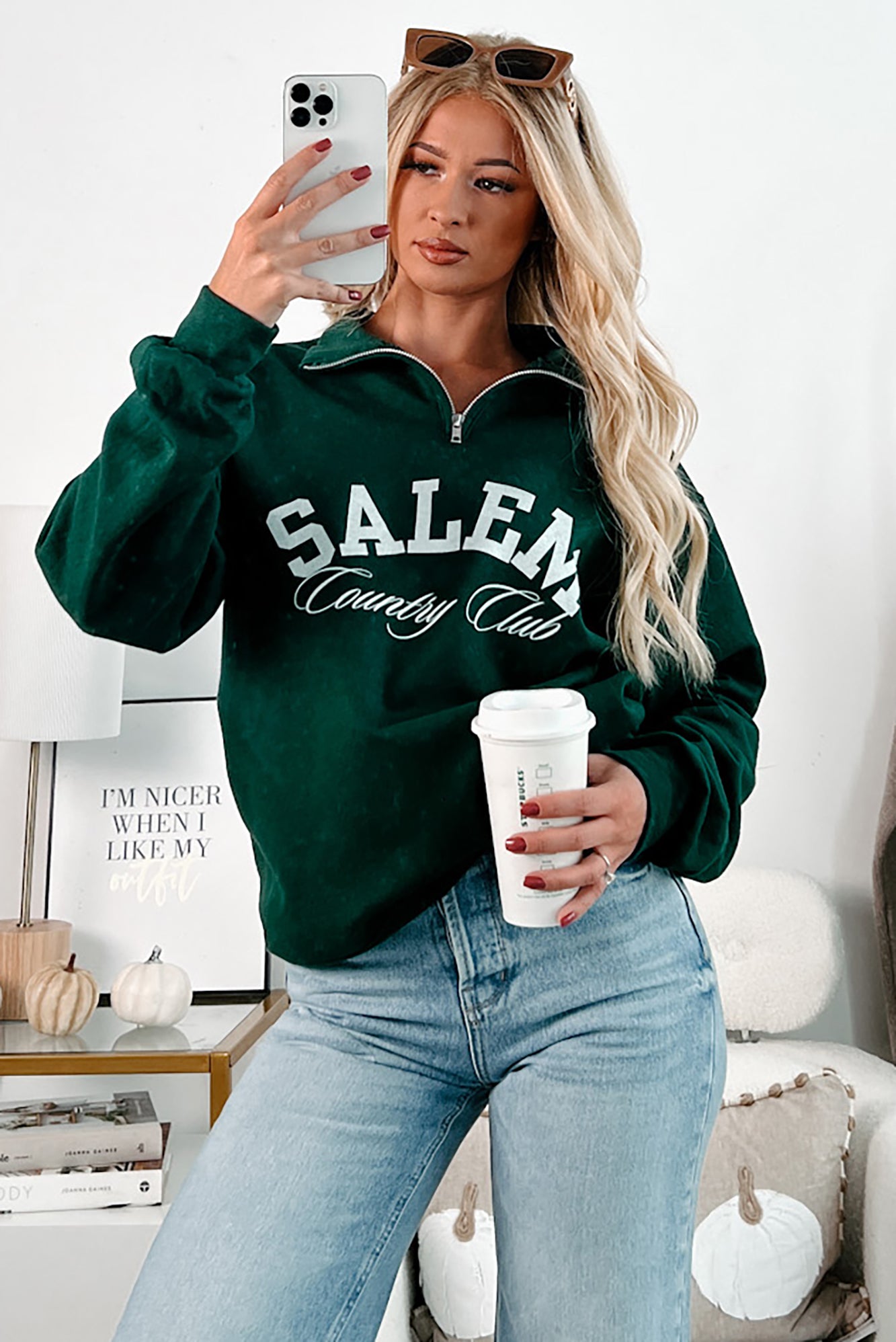 "Salem Country Club" Quarter-Zip Sweatshirt (Forest Green) - NanaMacs