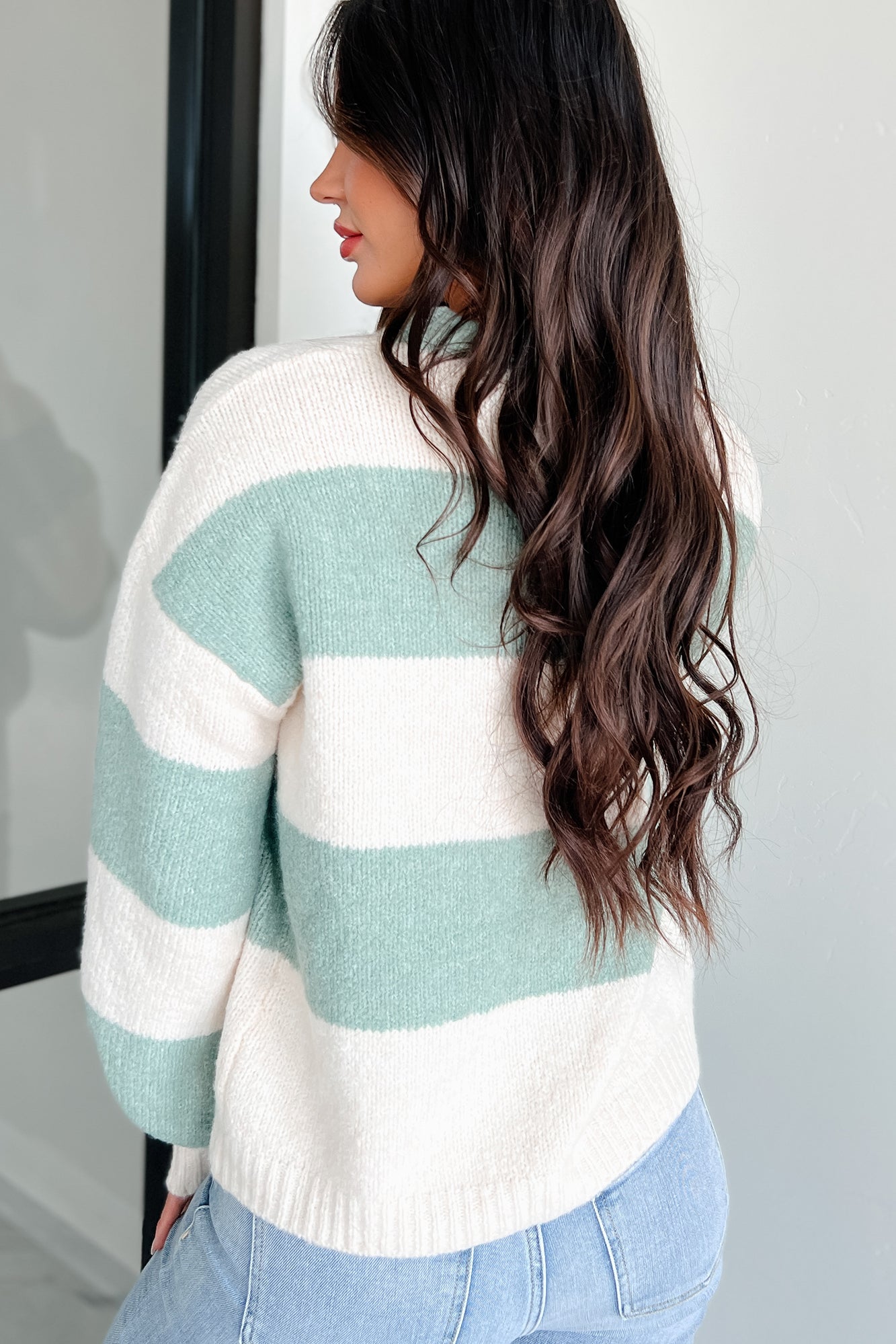 Cool Weather Casual Colorblock Sweater (Sage/Ivory) - NanaMacs