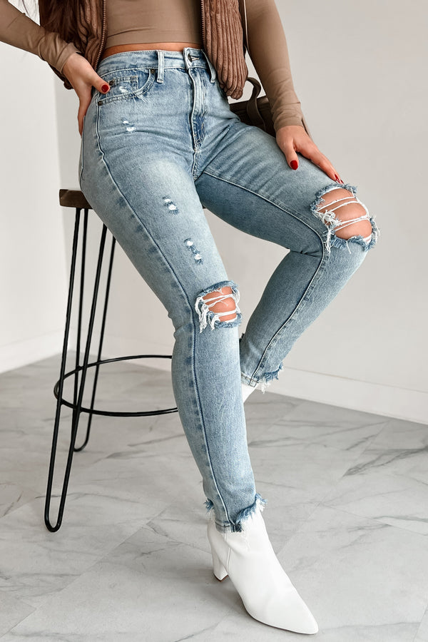 Vince High Rise Distressed Special A Slim Straight Jeans (Medium Light) - NanaMacs