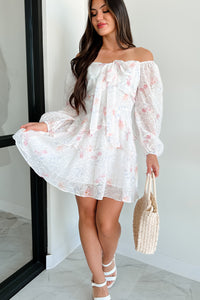 Whispering Willow Tiered Floral Mini Dress (White/Pink) - NanaMacs