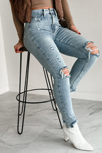 Vince High Rise Distressed Special A Slim Straight Jeans (Medium Light) - NanaMacs