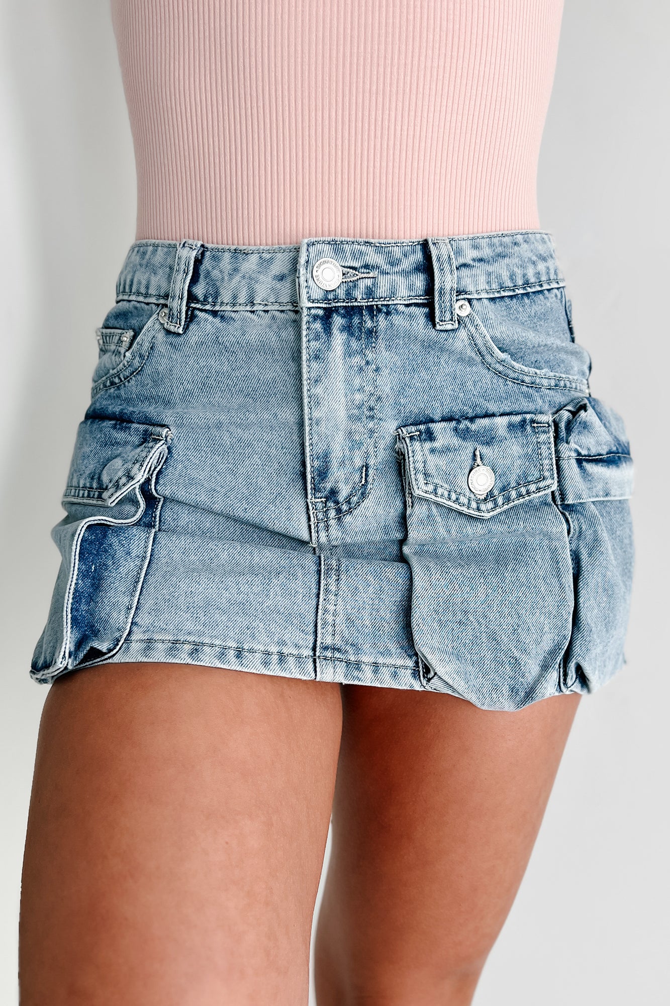 No Pep Talk Needed Denim Cargo Mini Skirt (Light Denim) · NanaMacs
