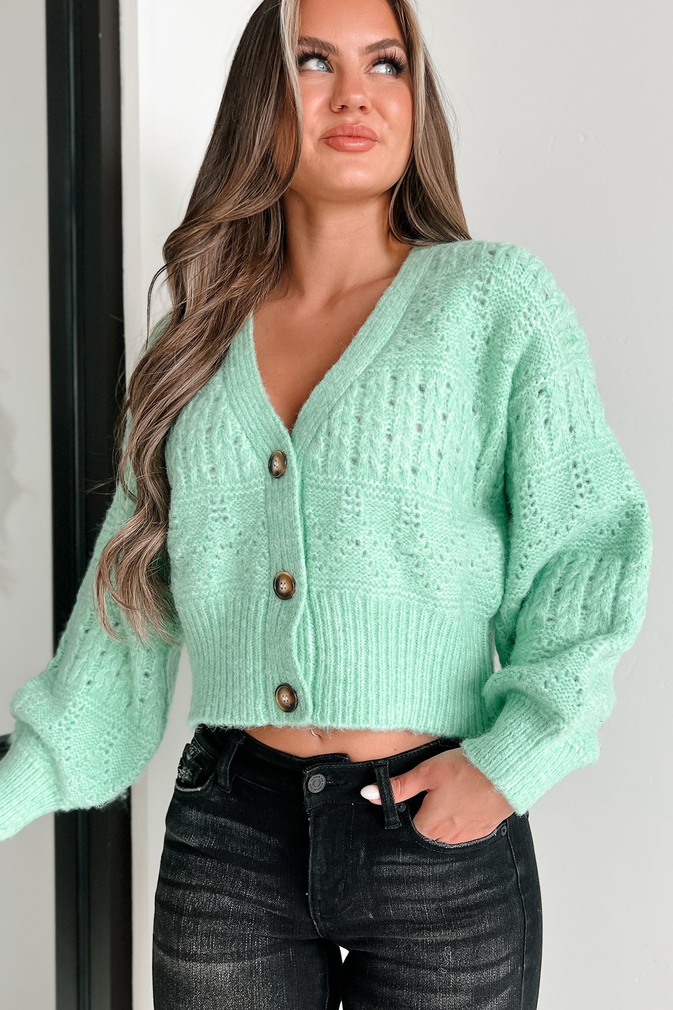 Winifred Sweater Cardigan (Mint Green) - NanaMacs