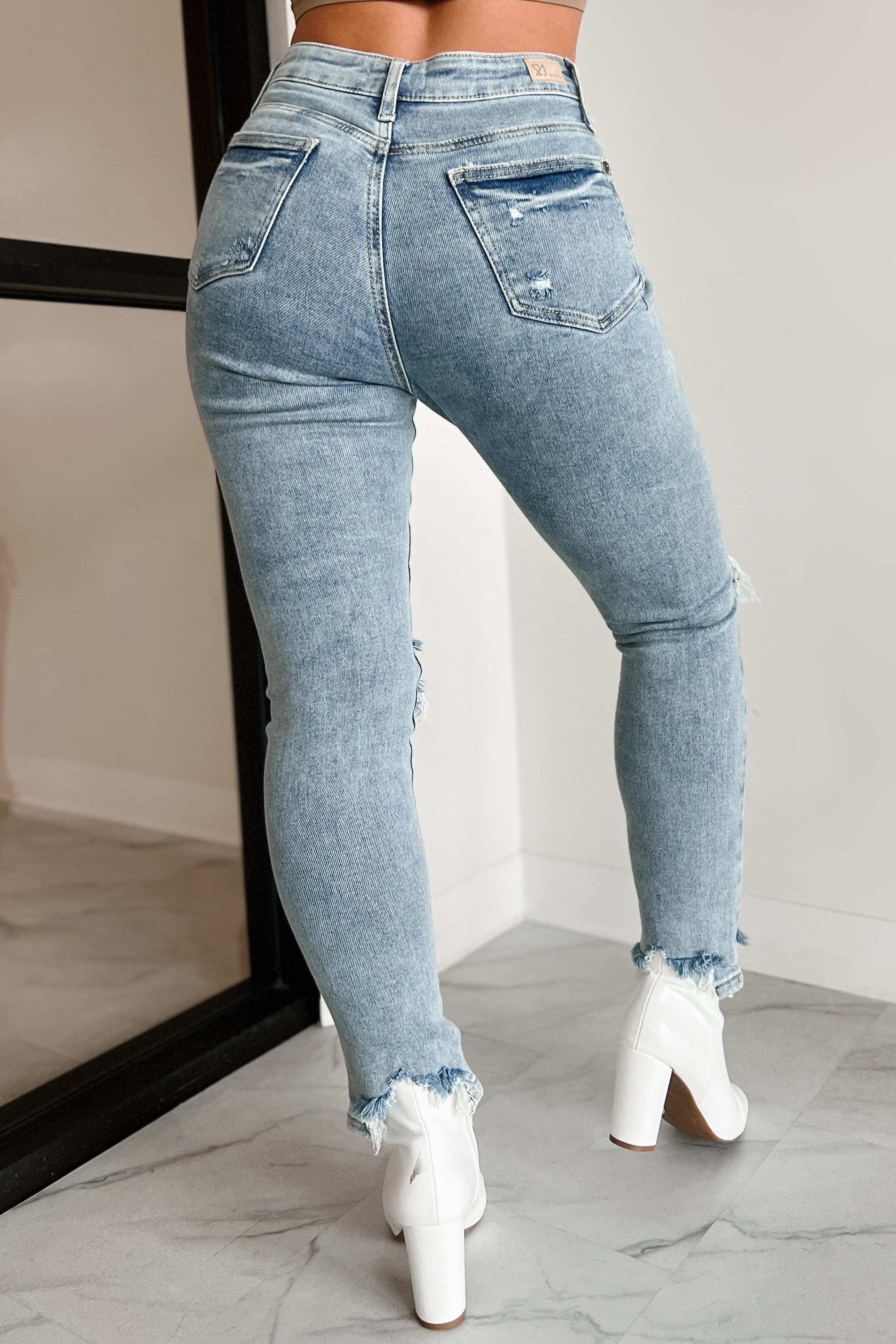 Vince High Rise Distressed Special A Slim Straight Jeans (Medium Light) - NanaMacs