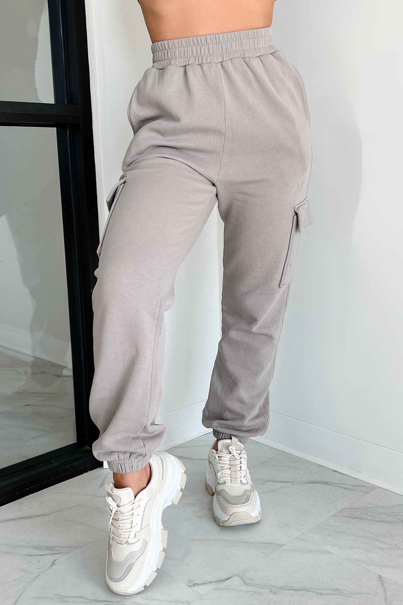 Practicing Patience Fleece Cargo Joggers (Ash)