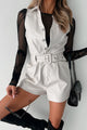 Eternal Style Faux Leather Collared Romper (Ecru)