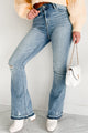 Lost Cause Mid-Rise Vintage Wash Distressed Flare Jeans (Vintage) - NanaMacs