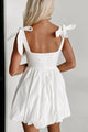 Dearest Darling Tie-Strap Bubble Hem Mini Dress (White) - NanaMacs
