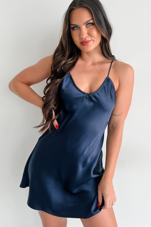 Made You Blush Satin Mini Dress (Navy) - NanaMacs