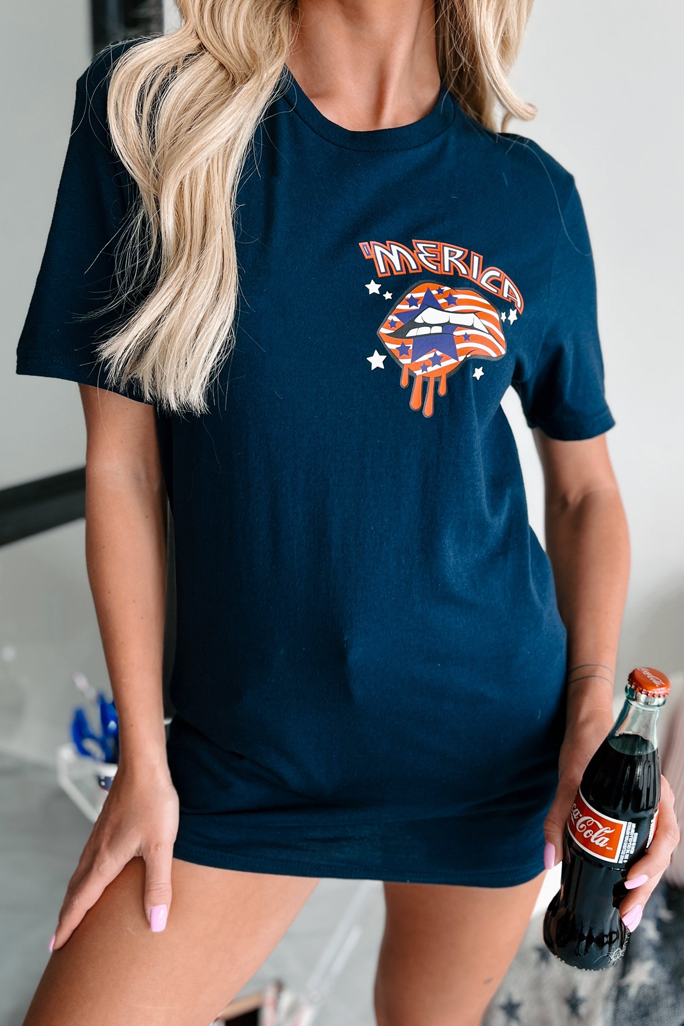 Retro "Merica" Graphic T-Shirt (Navy) - Print On Demand - NanaMacs