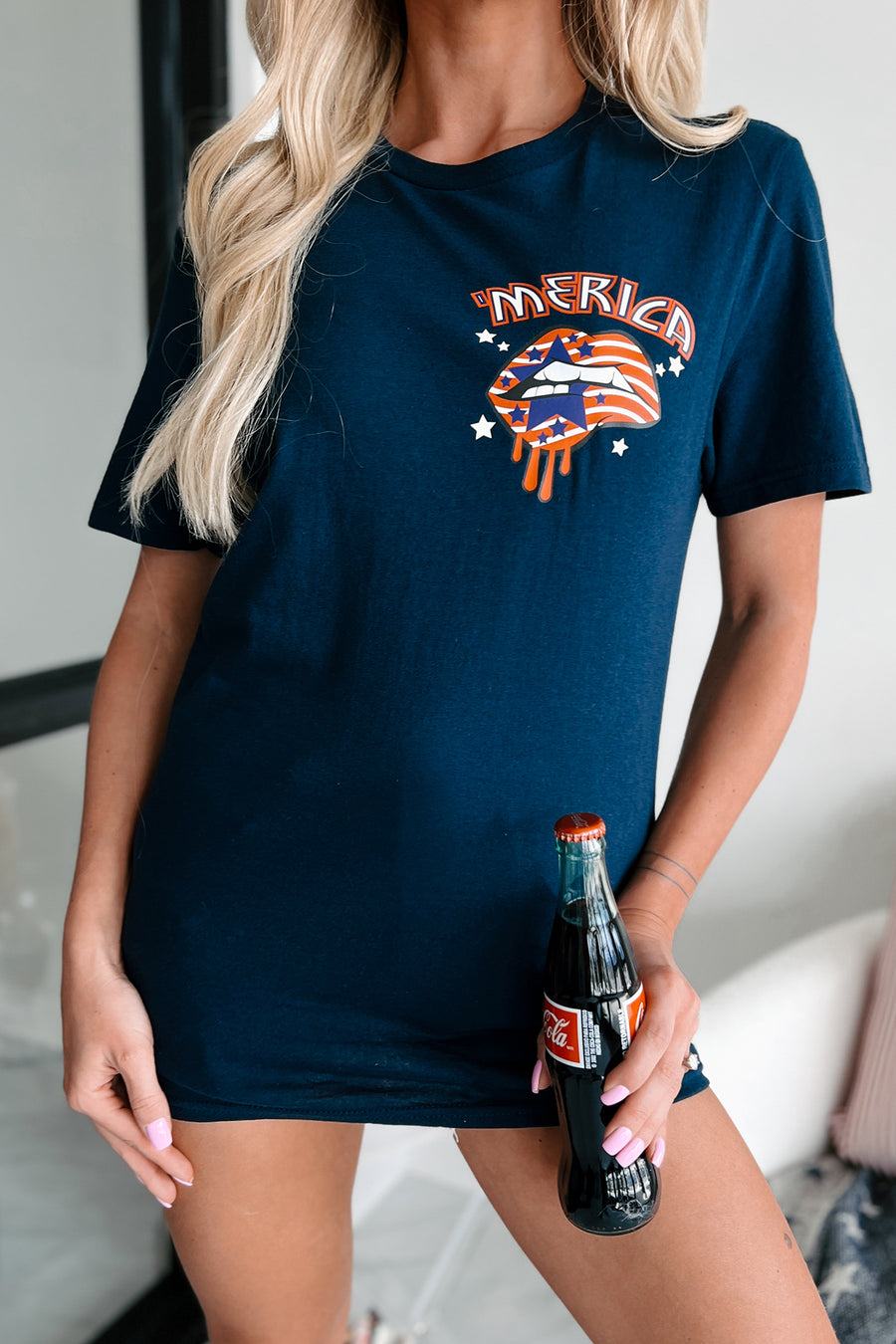 Retro "Merica" Graphic T-Shirt (Navy) - Print On Demand - NanaMacs