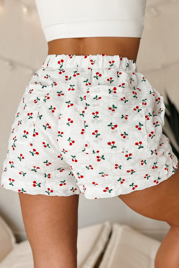 Cuteness Activated Cherry Print Shorts (Off White) - NanaMacs