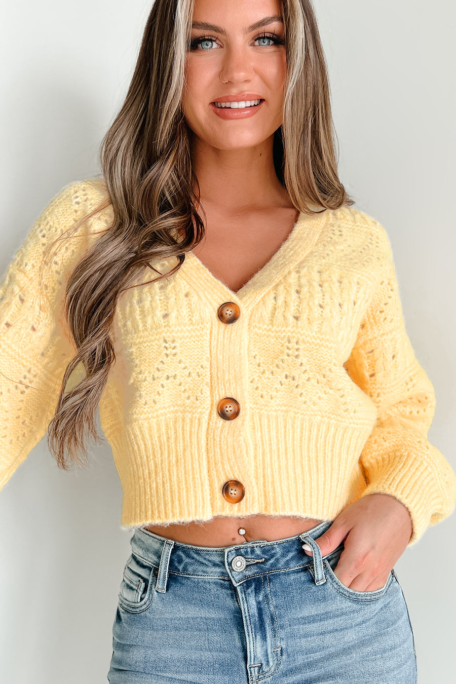Winifred Sweater Cardigan (Light Yellow) - NanaMacs