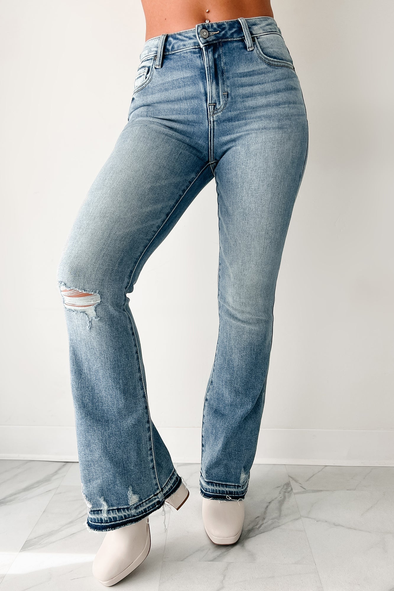 Lost Cause Mid-Rise Vintage Wash Distressed Flare Jeans (Vintage ...