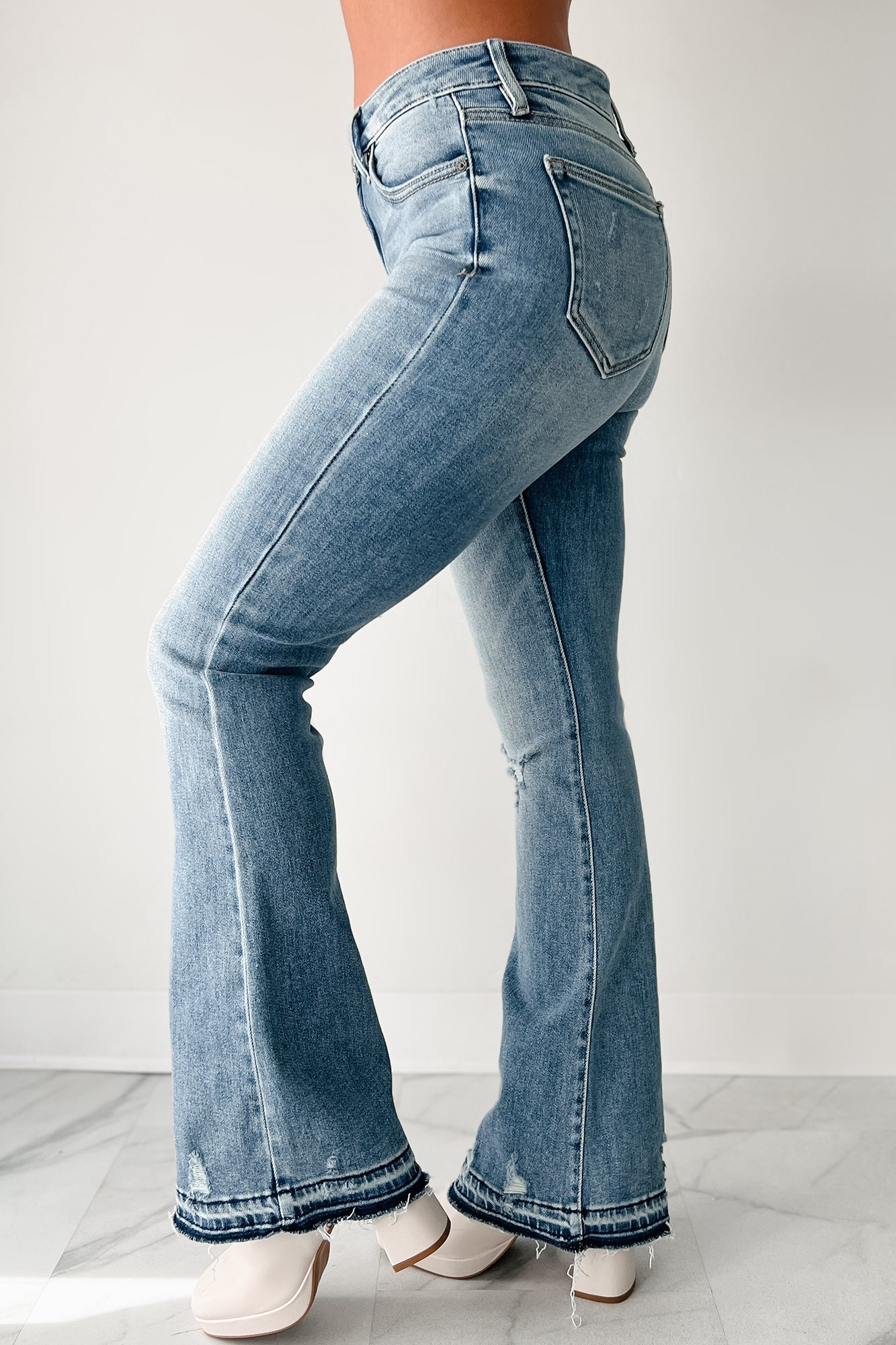 Lost Cause Mid-Rise Vintage Wash Distressed Flare Jeans (Vintage ...
