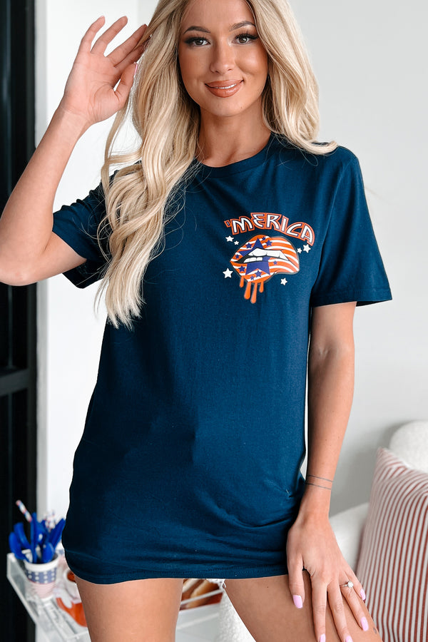 Retro "Merica" Graphic T-Shirt (Navy) - Print On Demand - NanaMacs