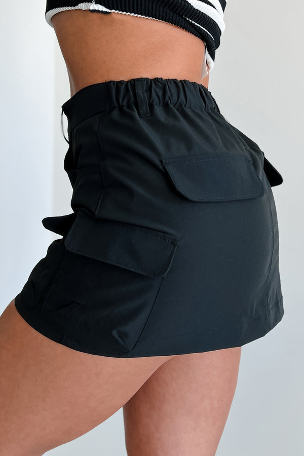 Little Miss Perfect Cargo Mini Skirt (Black) - NanaMacs