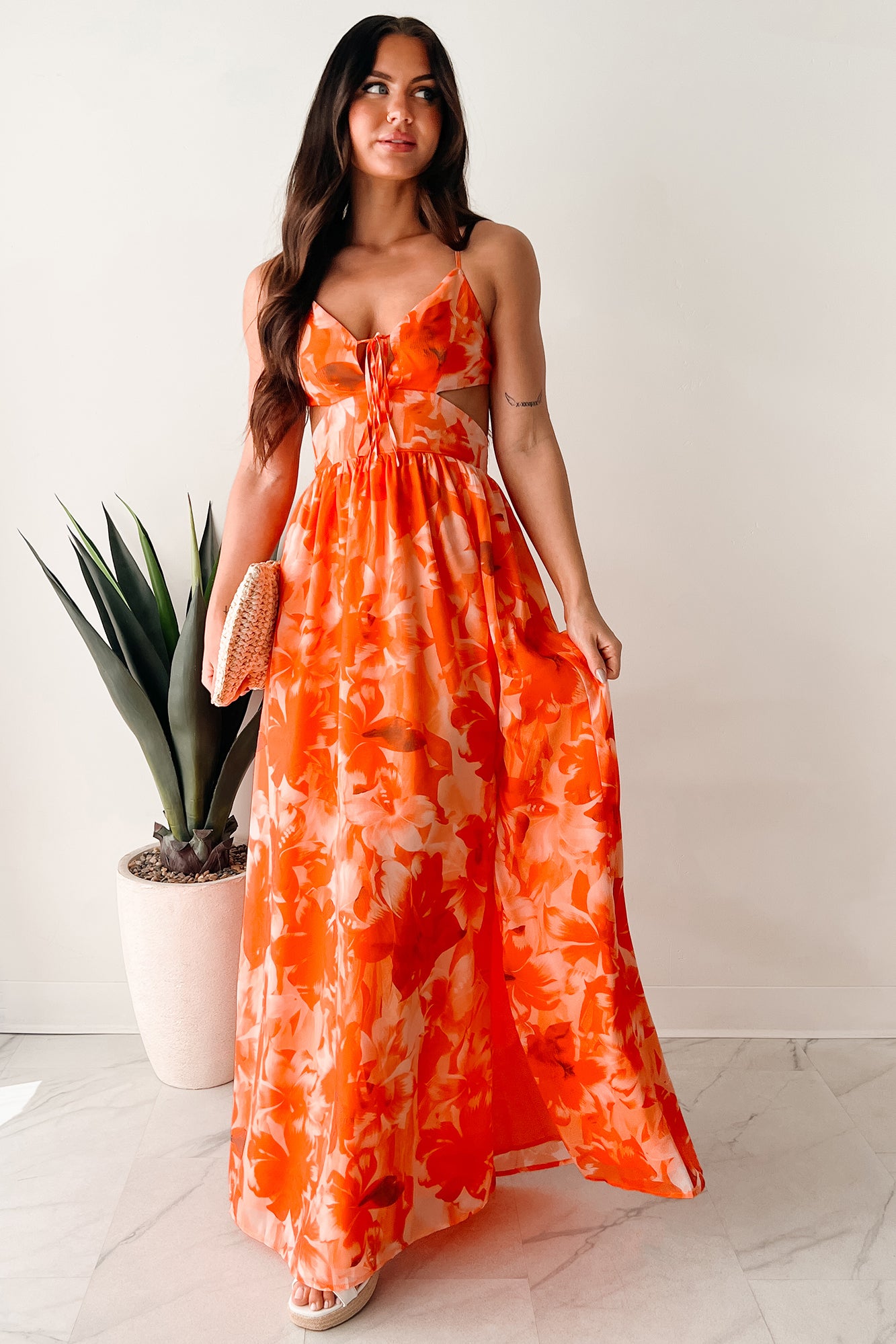 Truly Vibrant Floral Maxi Dress (Orange) - NanaMacs