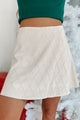 Dressing It Up A Notch Rhinestone Woven Skater Skirt (Ecru) - NanaMacs