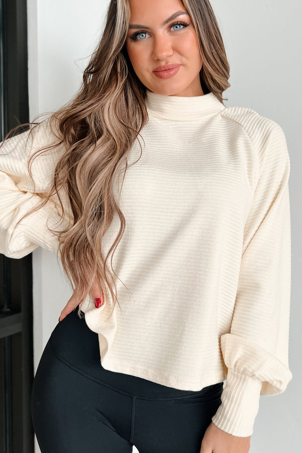 End Of History Mock Neck Long Sleeve Top (Cream) - NanaMacs