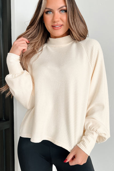 End Of History Mock Neck Long Sleeve Top (Cream) - NanaMacs