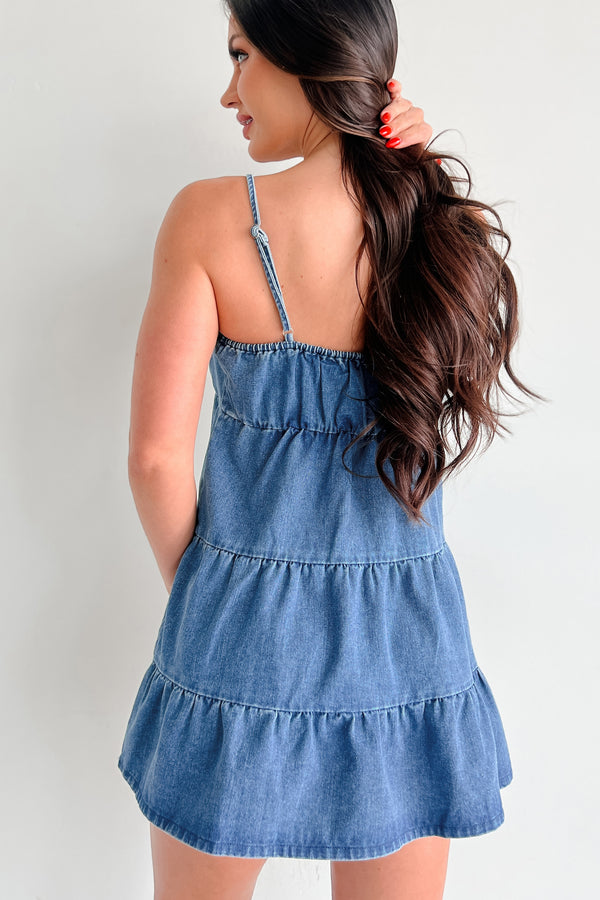 In Another Life Tiered Denim Mini Dress (Denim) - NanaMacs