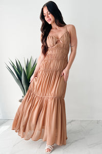 Strolling In Sicily Ruched Maxi Dress (Tan) - NanaMacs