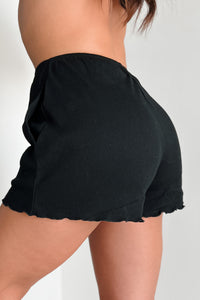 Evening Comforts Ribbed Lettuce Hem Lounge Shorts (Black) - NanaMacs