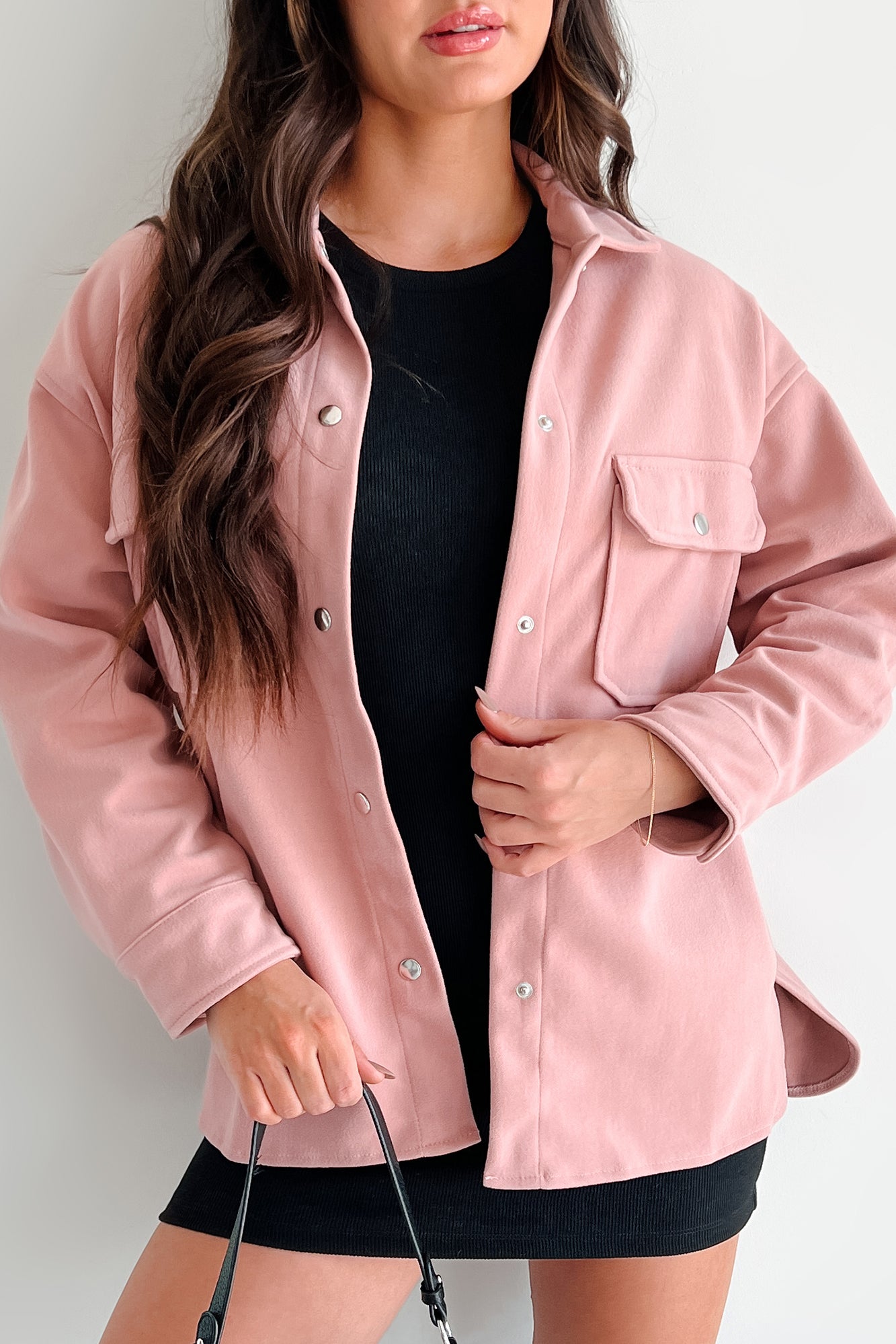 Never On Schedule Brushed Fleece Shacket (Pink)