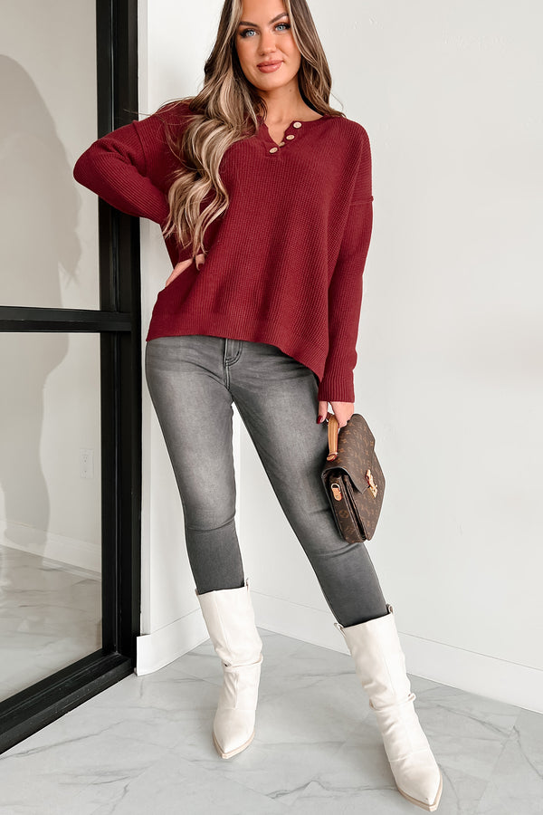 Joni Henley Sweater (Burgundy) - NanaMacs