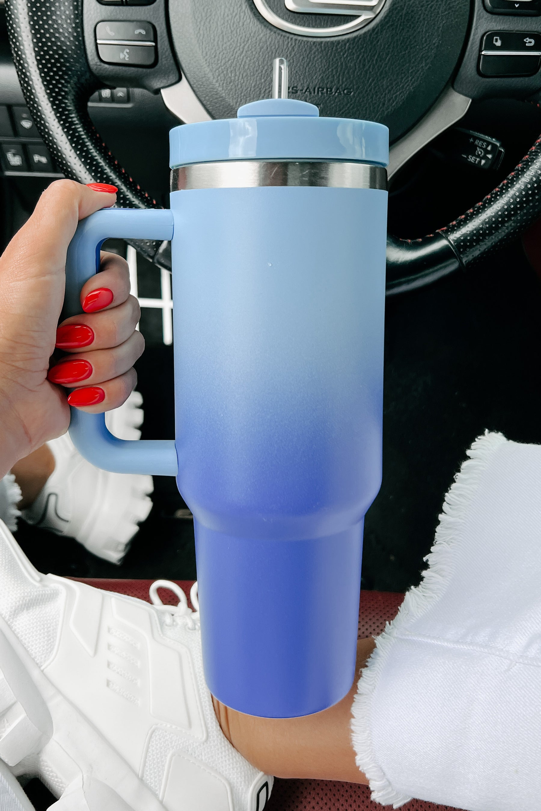 Quench Your Thirst 40oz Insulated Ombre Tumbler With Straw (Sky) - NanaMacs