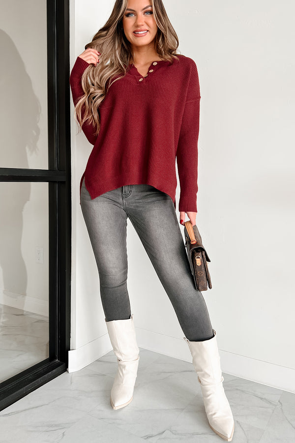 Joni Henley Sweater (Burgundy) - NanaMacs