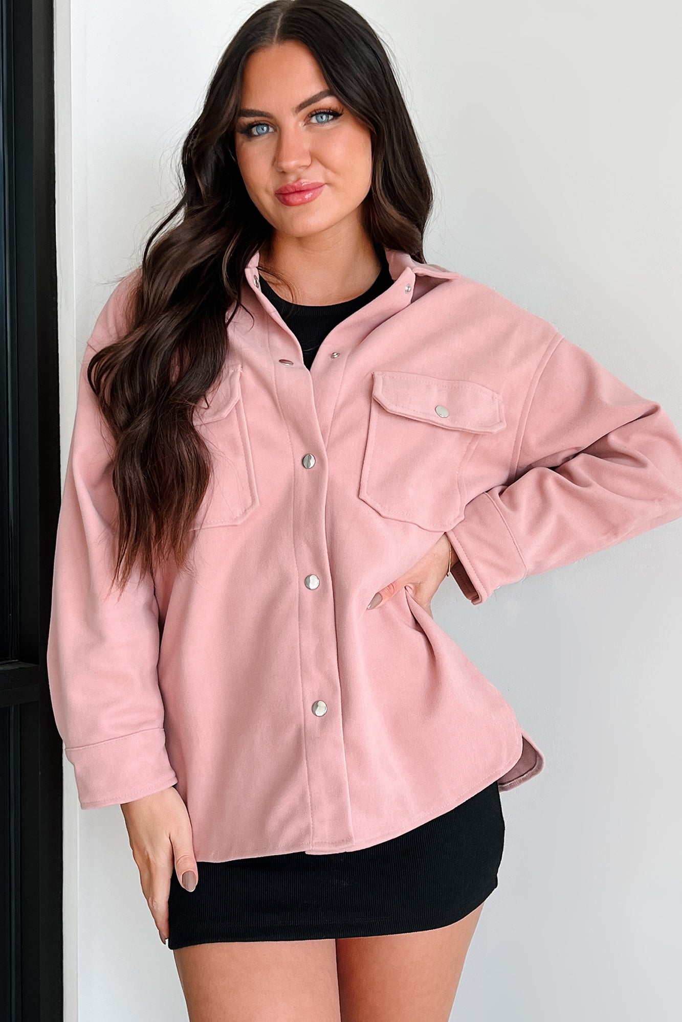 Never On Schedule Brushed Fleece Shacket (Pink) - NanaMacs