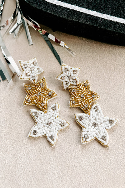 Shine Brighter Beaded Star Dangle Earrings (White/Gold Star) - NanaMacs