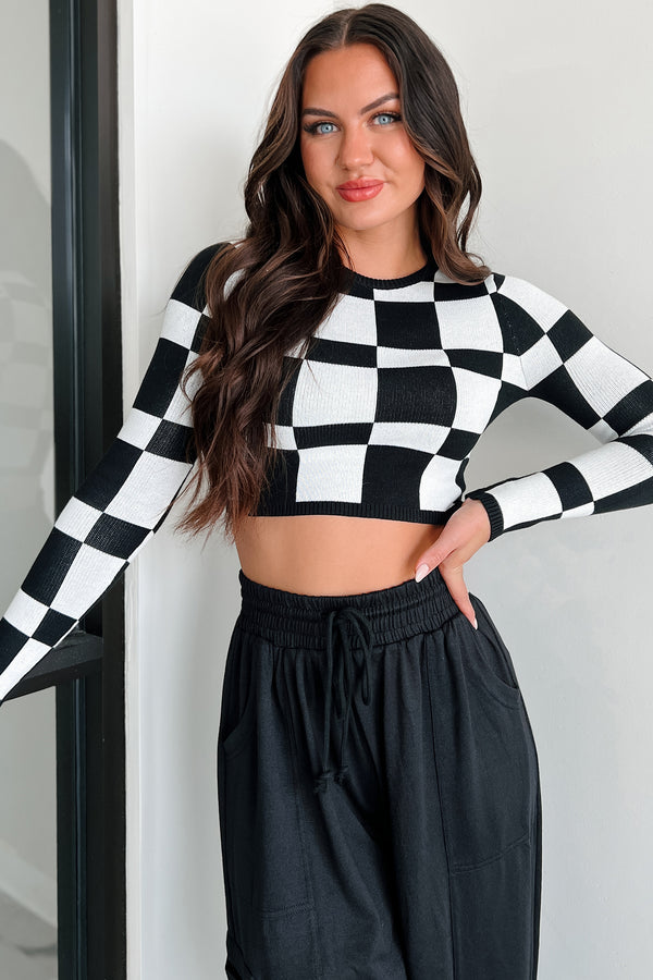 Supplying The Demand Checker Knit Long Sleeve Top (Black) - NanaMacs