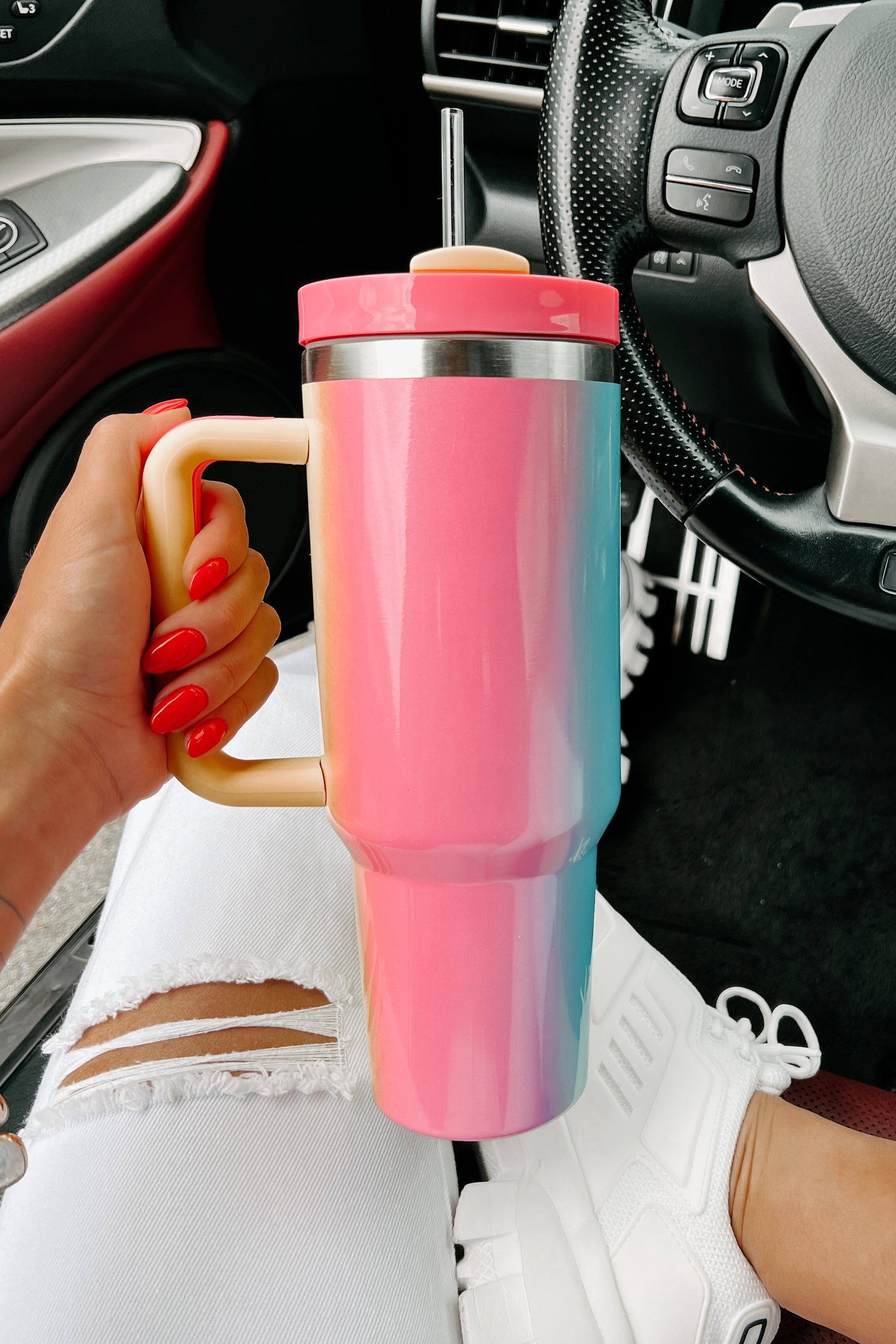 Quench Your Thirst 40oz Insulated Rainbow Tumbler With Straw (Fairy Pink) - NanaMacs