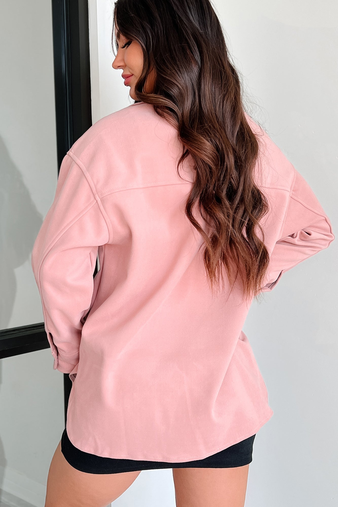 Never On Schedule Brushed Fleece Shacket (Pink)