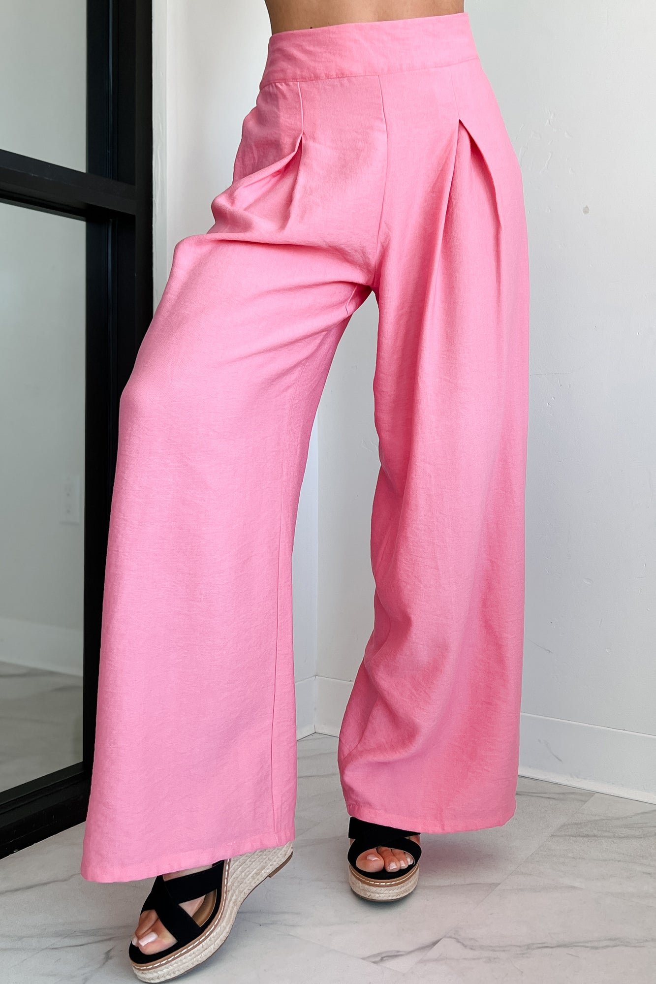 Energetic Response High Rise Pleated Wide Leg Pants (Pink) - NanaMacs