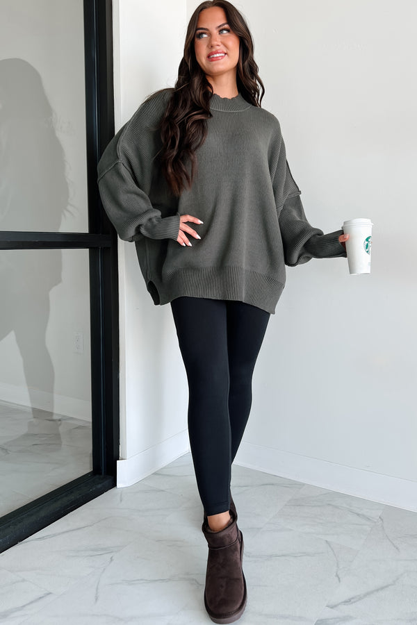 Auden Oversized Zenana Sweater (Dark Olive) - NanaMacs