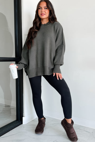 Auden Oversized Zenana Sweater (Dark Olive) - NanaMacs