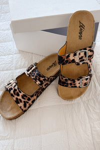 Unbothered & Unmatched Cork Double Strap Sandals (Leopard) - NanaMacs