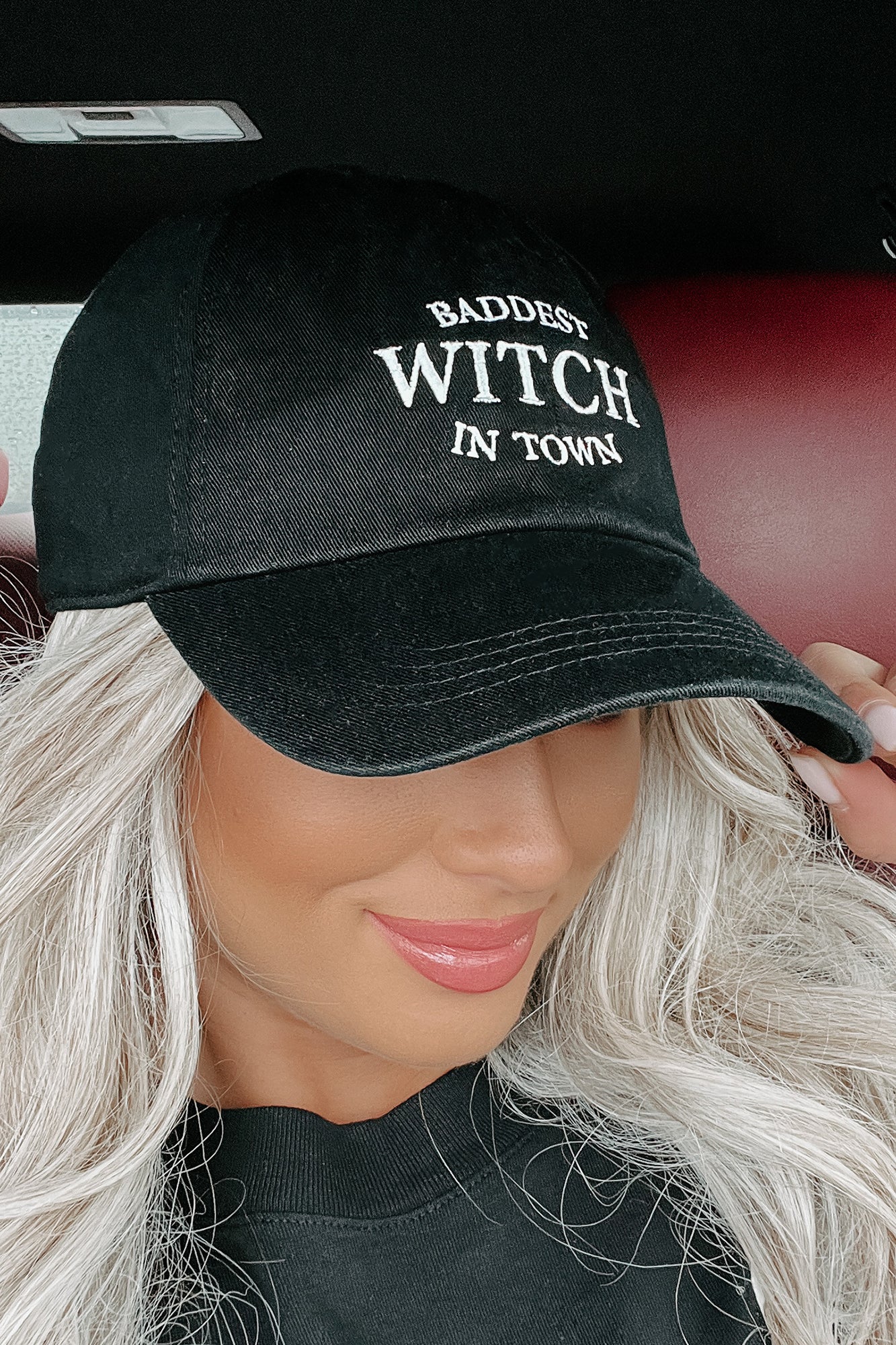 "Baddest Witch In Town" Embroidered Baseball Cap (Black) - NanaMacs