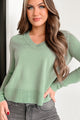 Planned To Perfection V-Neck Sweater Top (Dusty Mint) - NanaMacs