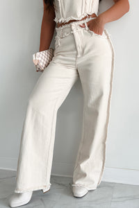 Roswell Frayed Seam Wide Leg Jeans (Off White Denim) - NanaMacs