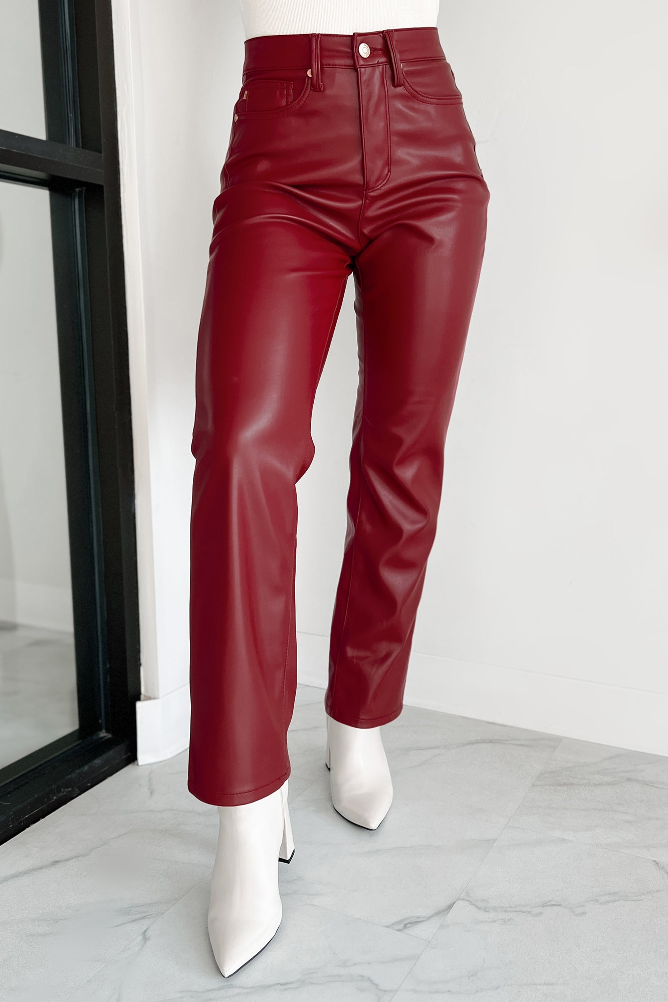 Lexly Judy Blue High Rise Tummy Control Faux Leather Pants (Red