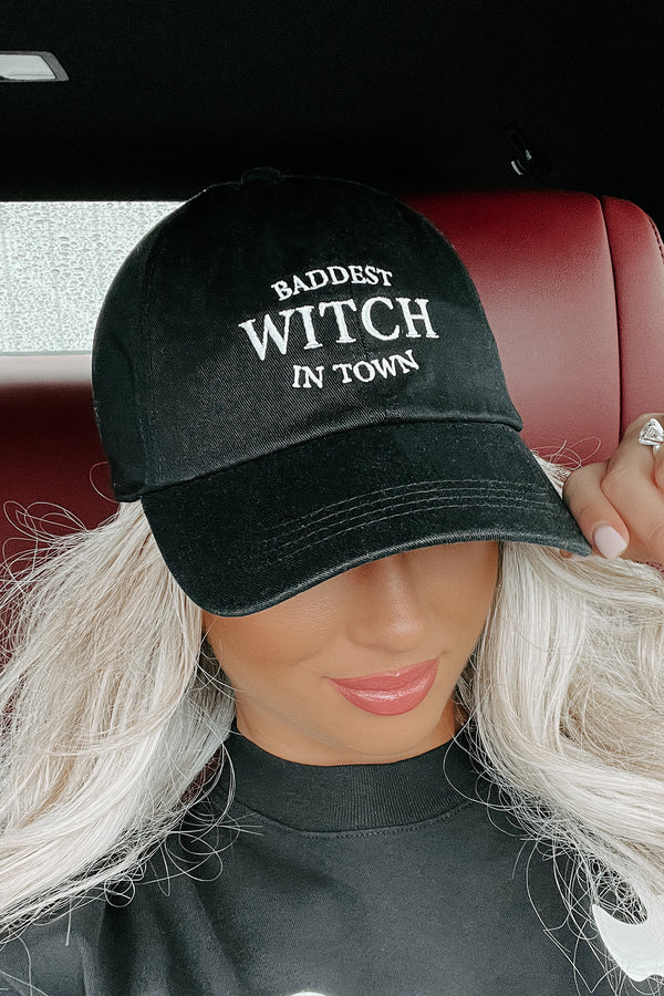 "Baddest Witch In Town" Embroidered Baseball Cap (Black) - NanaMacs