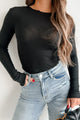 Random Thoughts Lettuce Hem Long Sleeve Top (Black) - NanaMacs