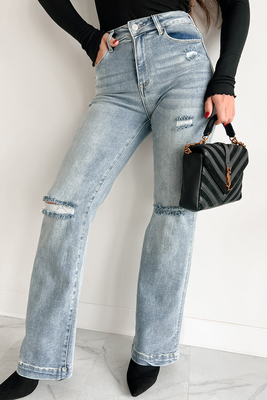 Walker High Rise Distressed Straight Leg Jeans (Medium) - NanaMacs