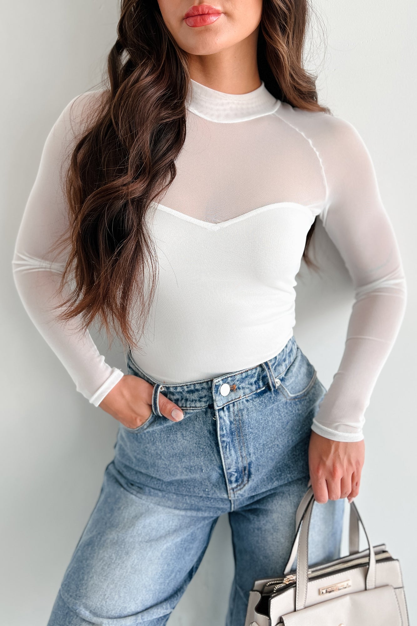 Only What You See Contrast Mesh Top (White)